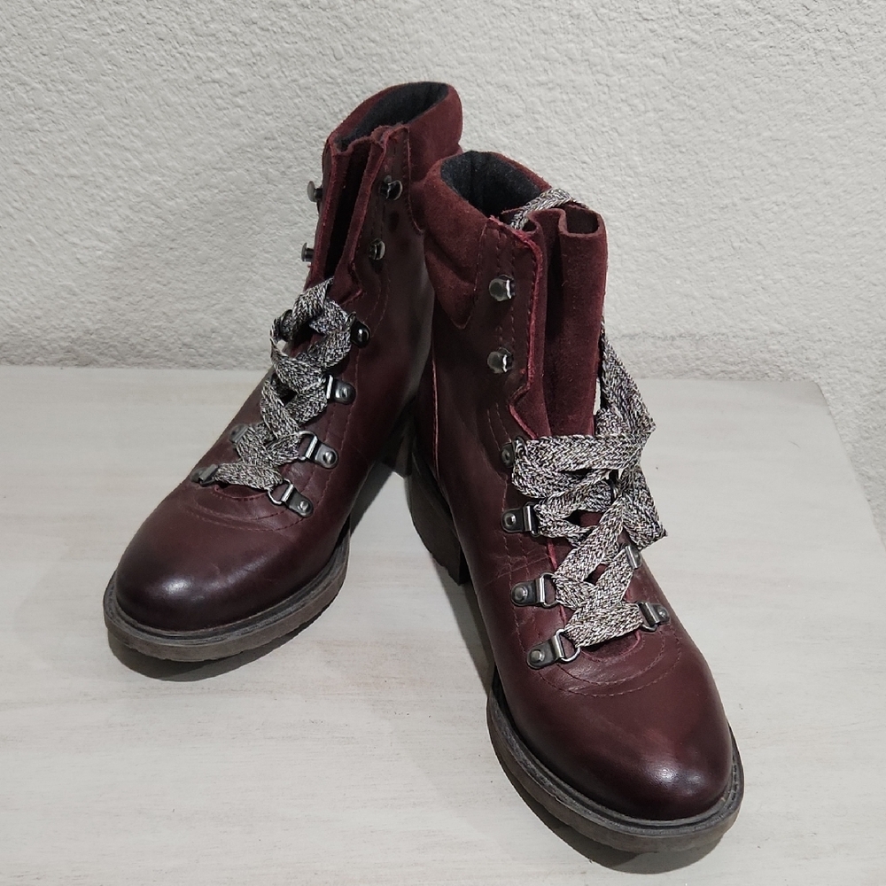 Sam Edelman Burgundy Ankle Combat Boots Size 7.5